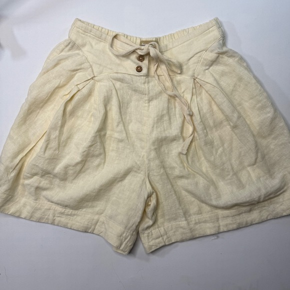 Free People Pants - Nwt Free People Yellow Linen Blend Pleated Drawstring Shorts Relaxed Fit XS TP